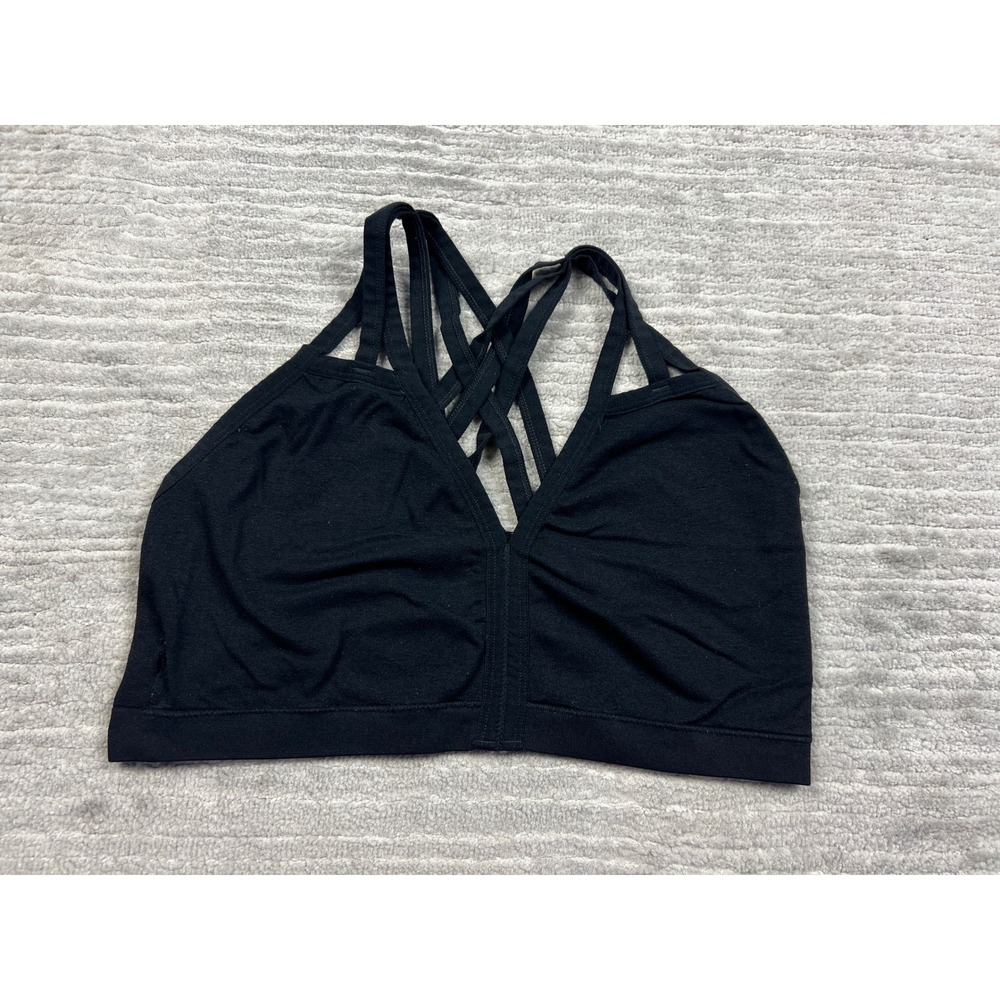 Maurices Bralette Womens 1 Black Strappy Cage Back Seamless V-Neck Ribbed Band
